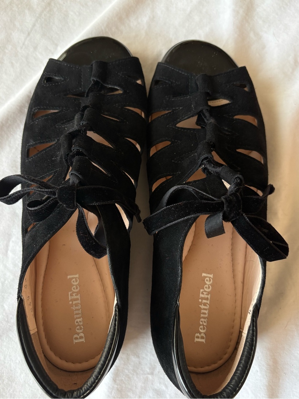 BeautiFeel Black Suede Lace-Up Comfort Flats | EU 39 | Includes Dust Bag